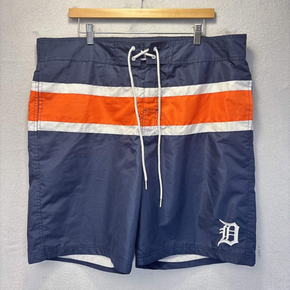 Detroit Tigers Swim Trunks Mens 2XL Blue‎ Orange Board Shorts GIII NEW Bathing